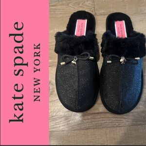 Kate Spade Black Sparkle Slippers with Bow